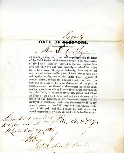 Wm: n uskollisuusvala. Cuddy Missourista, St.Louisin kreivikunta tekijältä W. Cuddy