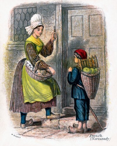 "Ranskalainen nainen ja lapsi myyvät hedelmiä", 1809. tekijältä W Dickes