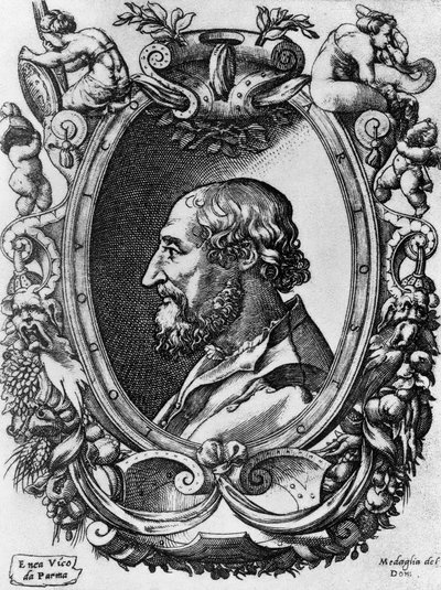 Ludovico Arioston (1474-1533), italialaisen runoilijan ja näytelmäkirjailijan Medaglie del Donin muotokuva, Enea Vicon (1523-1567) kaiverrus tekijältä John Ward Dunsmore