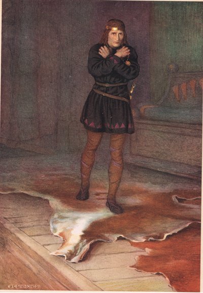 Hamlet suunnittelee, kuinka hän puhuu ilkeästi äidilleen, William Shakespearen Hamletista, jonka Hodder und Stoughton julkaisi vuonna 1915. tekijältä W. G. Simmonds