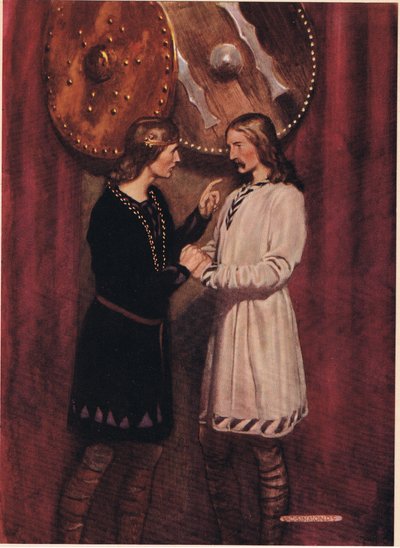 Hamlet puhuu Horation kanssa, William Shakespearen Hamletista, Hodder und Stoughtonin vuonna 1915 julkaisemasta painoksesta tekijältä W. G. Simmonds
