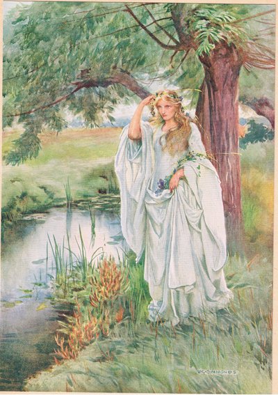 Ophelia, William Shakespearen teoksesta "Hamlet", Hodder und Stoughtonin vuonna 1915 julkaisema painos. tekijältä W. G. Simmonds
