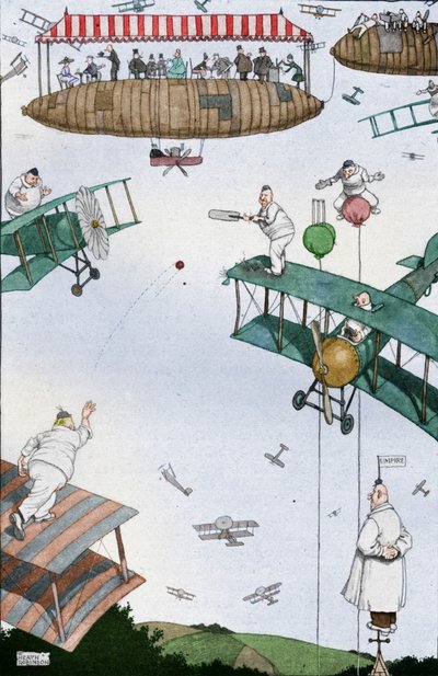 Tulevaisuuden ilmakrikettiottelu, vuodelta 1918 1919 tekijältä William Heath Robinson