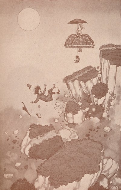 Kuinka lentokoneen keksijä sai ensimmäisen idean maanvyöryn aikana, c1918 1919 tekijältä William Heath Robinson
