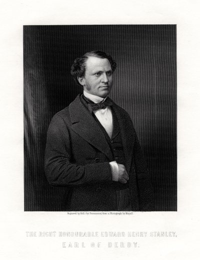 Edward Henry Stanley, 15. Earl of Derby, brittiläinen valtiomies, 1800-luvun puolivälissä. tekijältä W. Holl