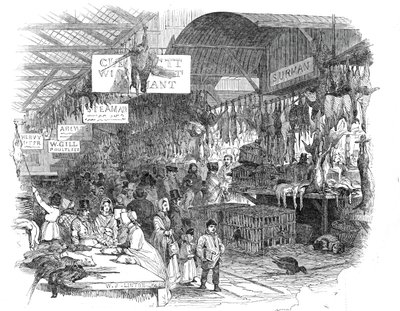 Leadenhall Market, jouluaattona 1845. tekijältä W. J. Linton