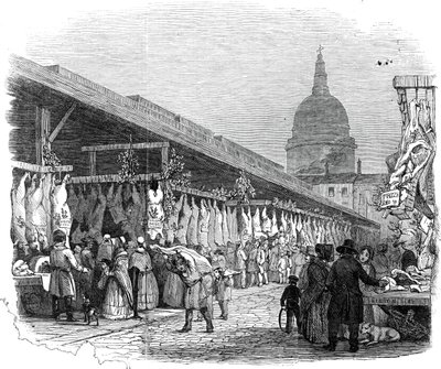 Newgate Market, jouluaattona 1845. tekijältä W. J. Linton