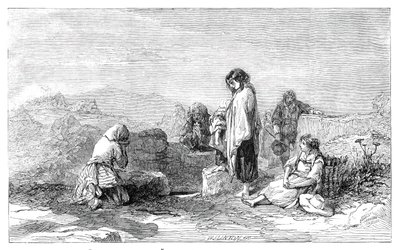 Pyhiinvaeltajat Pyhälle Kaivolle - kirjoittanut F.W. Topham - uudesta akvarellinäyttelystä, 1845. tekijältä W. J. Linton