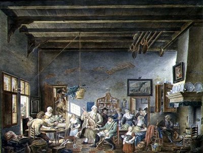 Hollantilaisen tavernan sisustus (Johannes Petrus van Horstockin maalauksen mukaan) (1745-1825) 1824 (akvarelli paperille) tekijältä W. Jansens
