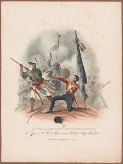 ?Ferozeshahin taistelu 21. ja 22. joulukuuta 1845. HM:n 9. rykmentin upseeri puolustamassa värejään? tekijältä W. Kohler