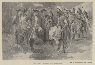 Oglethorpen haastattelu Tomochichin kanssa (litho) tekijältä W. P. Snyder