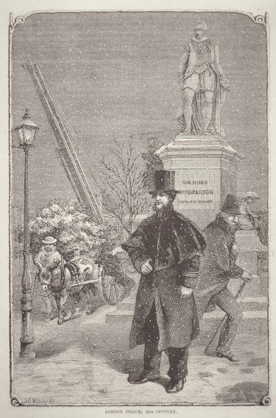 Lontoon poliisi 1850-luvulla (kaiverrus) tekijältä W. R. (after) Woods