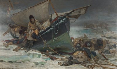 Sir John Franklin kuolee veneensä luona HMS Erebusin ja Terrorin Luoteisväylän tutkimusmatkalla. tekijältä W. Thomas Smith