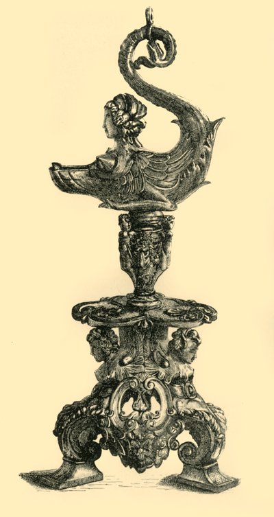 Lamppu sfinksin kaltaisen meriolennon muodossa, c1510-1530, 1881. tekijältä W. W. McCarty