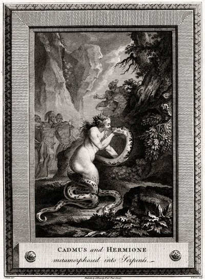 Cadmus ja Hermione, muuttuneet käärmeiksi, 1776 tekijältä W. Walker