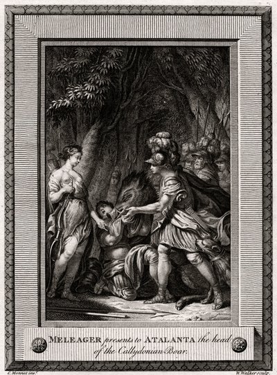 Meleager esittelee Atalantalle Callydonian Boarin pään, 1774 tekijältä W. Walker