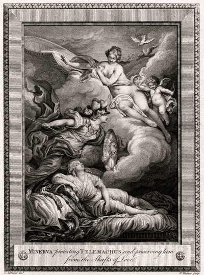 Minerva suojelee Telemachusta ja suojelee häntä rakkauden kuiluilta, 1775. tekijältä W. Walker