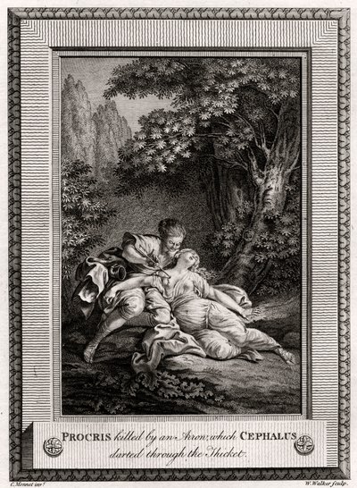 Prokris Tapoi nuolen, jonka Cephalus syöksyi metsän läpi, 1775 tekijältä W. Walker