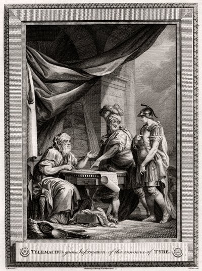 Telemachus saa tietoa Tyroksen kaupasta, 1775 tekijältä W. Walker