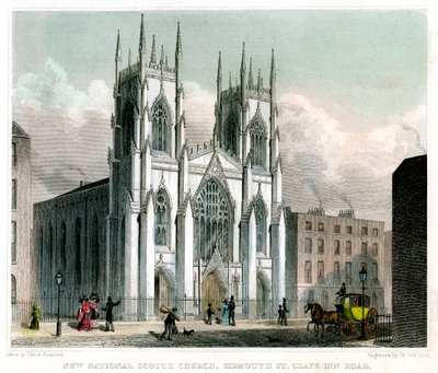 New National Scotch Church, Sidmouth Street ja Grays Inn Road, Lontoo, 1829. tekijältä W Watkins