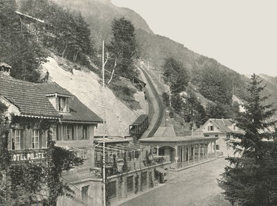 Pilatus-rautatien lähtöpiste, Alpnachstad, Sveitsi, 1895. tekijältä W and S Ltd