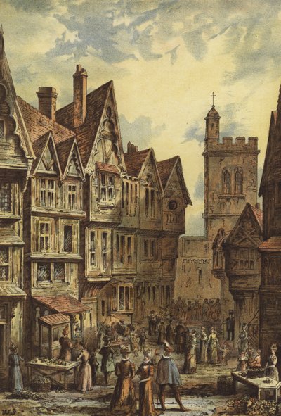 Bucklesbury, Cheapside (chromolitho) tekijältä Waldo Sargeant