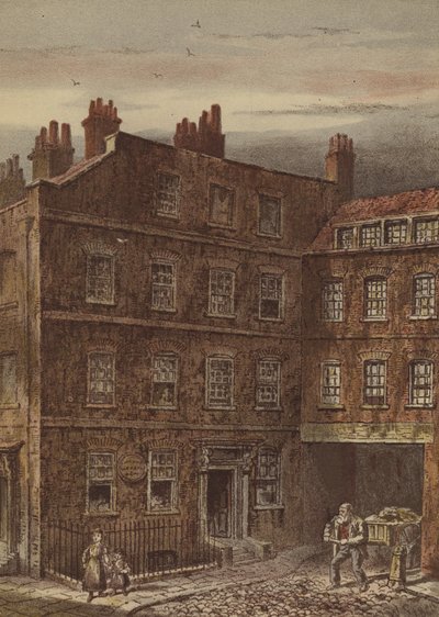 Dr Johnsonin talo, Gough Square, Fleet Street (chromolitho) tekijältä Waldo Sargeant