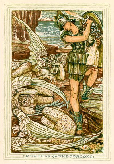Perseus ja gorgonit (värilitografia) tekijältä Walter (after) Crane