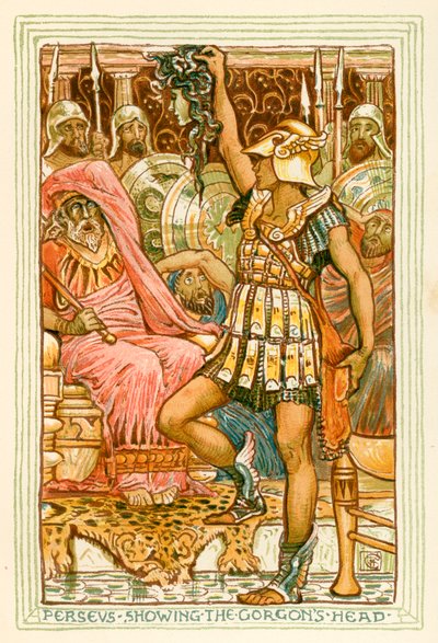 Perseus näyttää Gorgonin päätä (värilitografia). tekijältä Walter (after) Crane