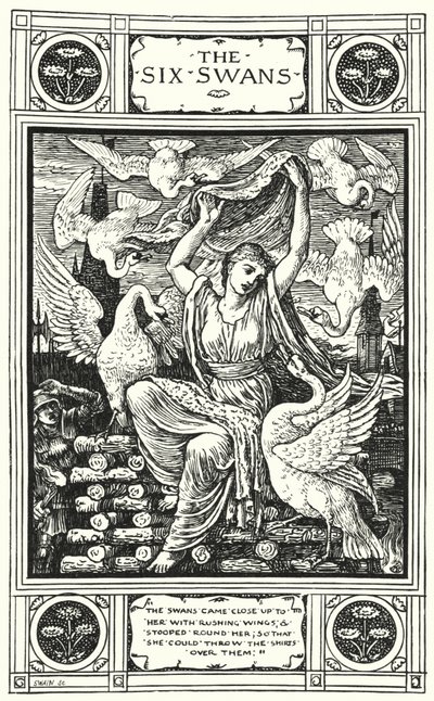 The Six Swans (kaiverrus) tekijältä Walter (after) Crane