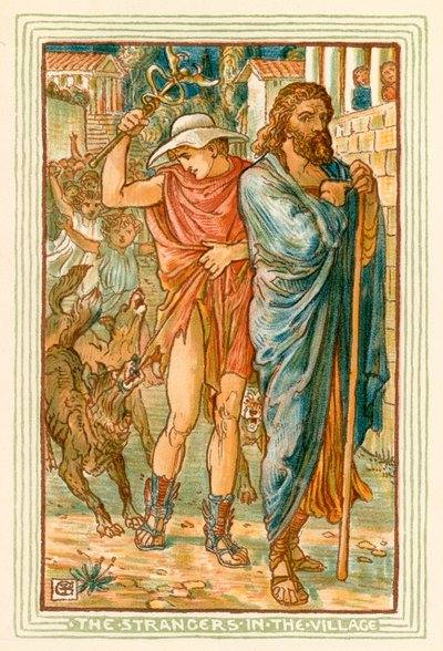 Muukalaiset kylässä (värilitro) tekijältä Walter (after) Crane