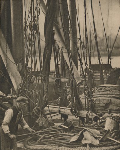 Thames-proomun maston juurella, vuodelta 1935. tekijältä Walter Benington