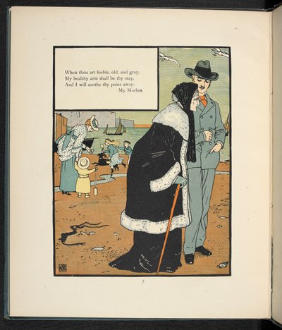 Mies äitinsä kanssa rannalla. tekijältä Walter Crane
