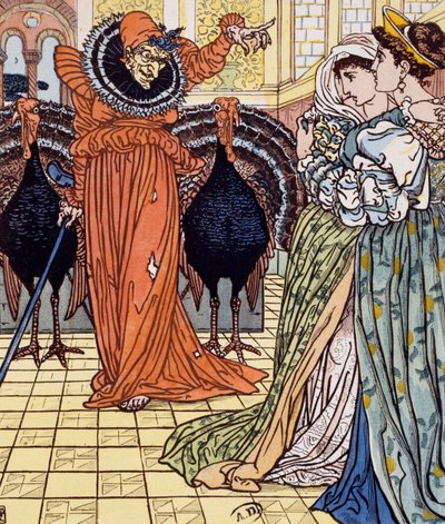 Noidan ilmestyminen kahden riikinkukon kanssa, kaiverrus Walter Cranen (1845-1915) piirroksesta tekijältä Walter Crane