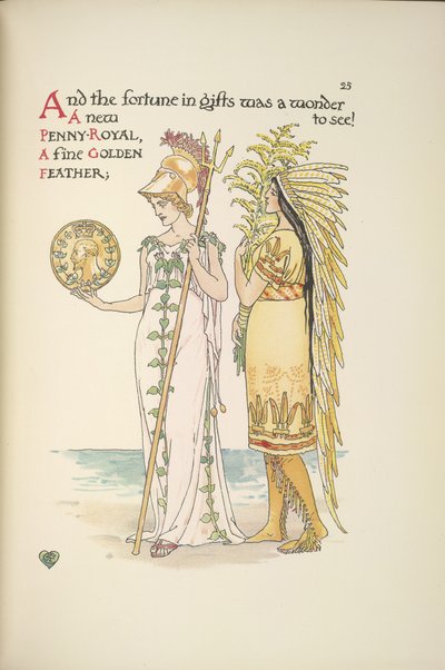 Britannia ja nainen intiaaniasussa tekijältä Walter Crane