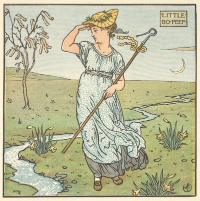 Värillinen kuvitus "Little Boo Peepille". tekijältä Walter Crane