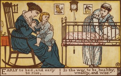 Aikaisin nukkumaan ja aikaisin ylös (väri litho) tekijältä Walter Crane