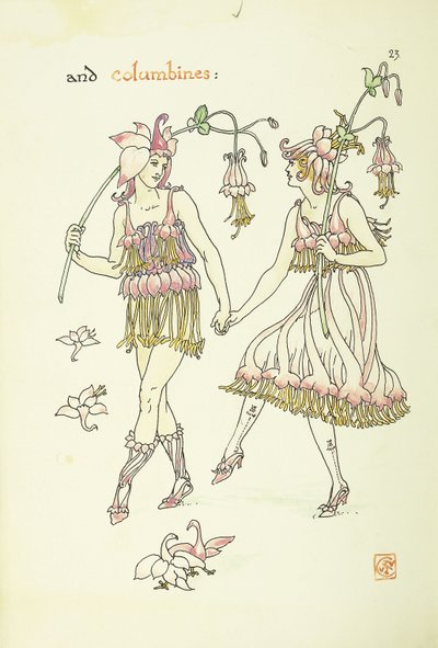 Kukat Shakespearen puutarhasta: Columbines, 1906 tekijältä Walter Crane