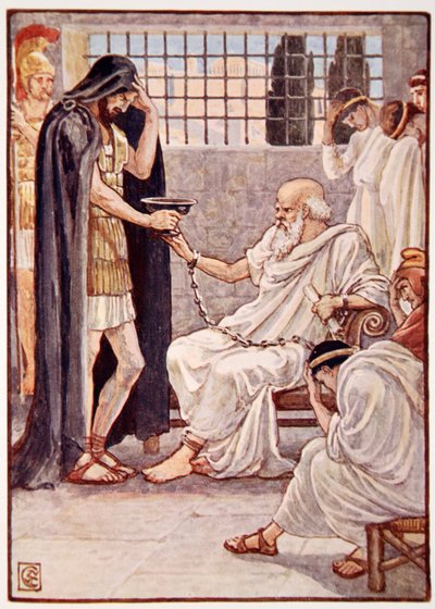Hän joi sisällön ikään kuin se olisi viiniluonnos, kuvitus Mary Macgregorin Kreikan tarinasta, 1. painos, 1913 (väripainatus) tekijältä Walter Crane