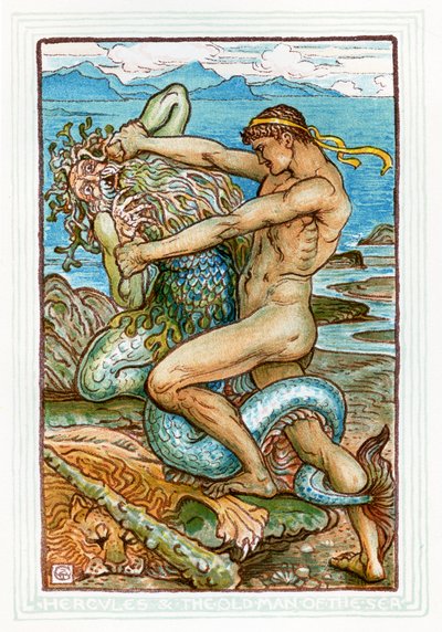Hercules ja meren vanhus tekijältä Walter Crane