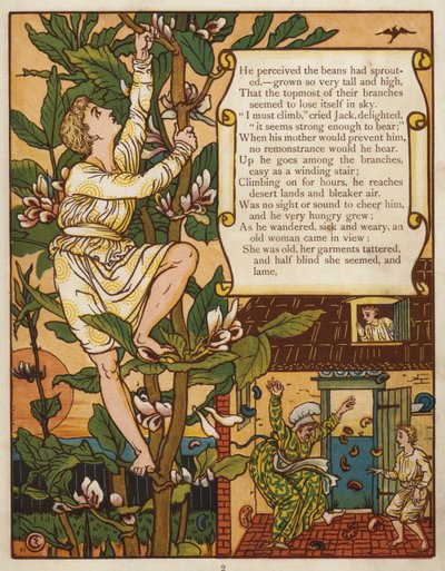 Jack ja pavunvarsi (väri litho) tekijältä Walter Crane
