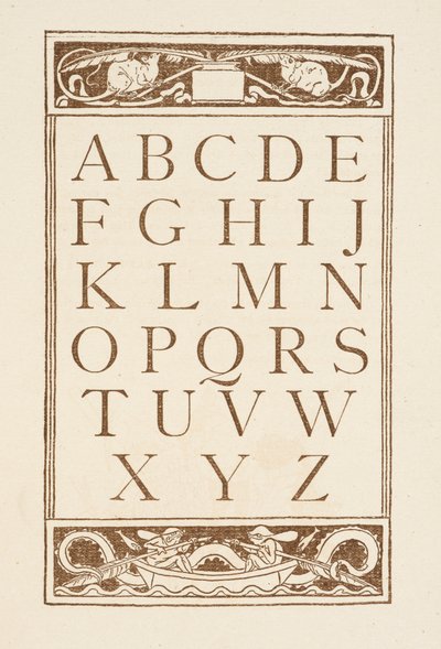 Aakkosten kirjaimet. Kultainen pohjamaali. tekijältä Walter Crane
