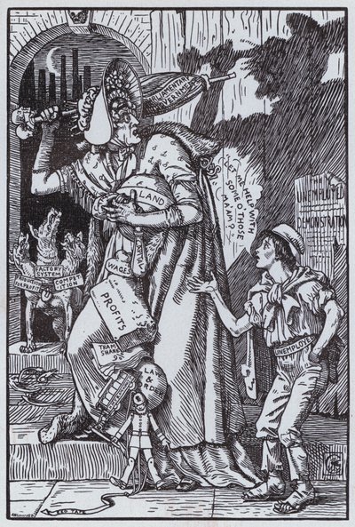 Rouva Grundy pelkää omaa varjoaan (litografia) tekijältä Walter Crane