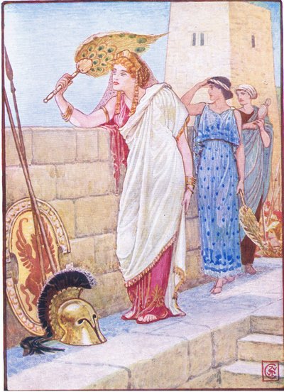 Usein hän seisoi Troijan seinillä, kuva 1930-luvun Kreikan tarinasta. tekijältä Walter Crane