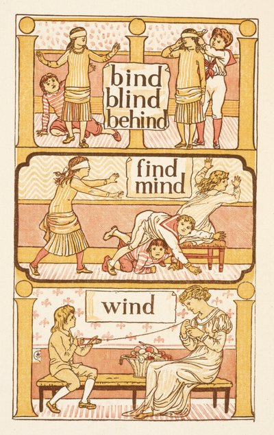 Riimittäviä sanoja, jotka päättyvät kirjaimeen D. Sokean miehen peli. Havainnollistaaksesi i-kirjaimen käyttöä. Kultainen pohjamaali. tekijältä Walter Crane