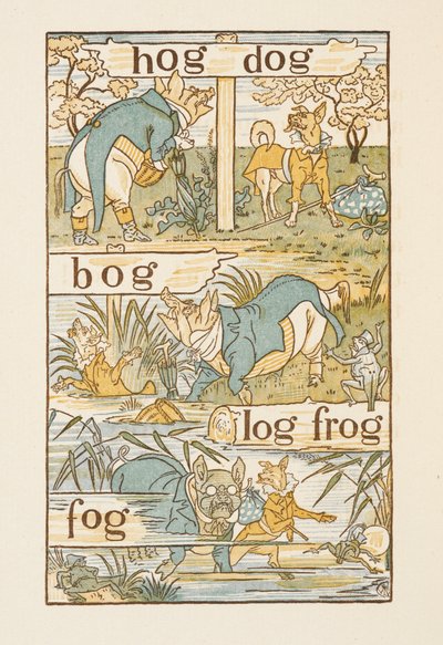 Riimittäviä sanoja, jotka päättyvät kirjaimeen G. Kultainen aluke. tekijältä Walter Crane