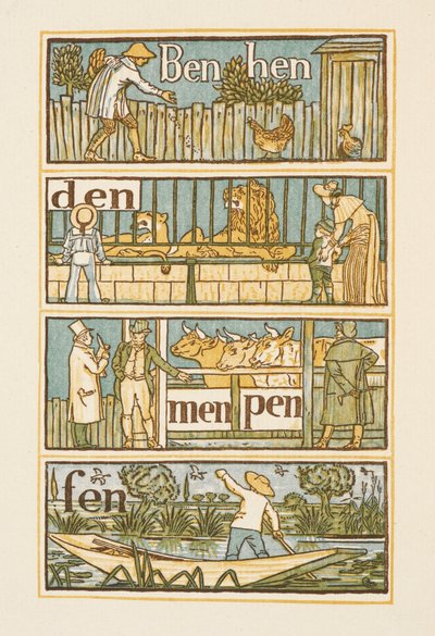 Riimittäviä sanoja, jotka päättyvät kirjaimeen N . Kultainen pohjamaali. tekijältä Walter Crane