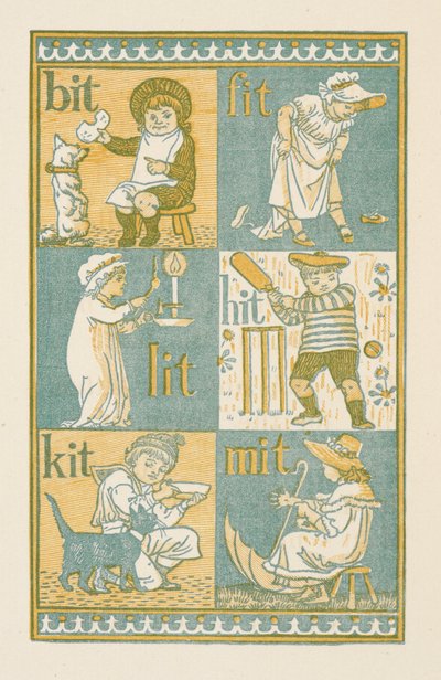 T-kirjaimeen päättyvät riimilliset sanat. Kultainen aluke tekijältä Walter Crane