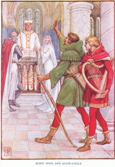 Robin Hood ja Alan-a-Dale, n. 1920 tekijältä Walter Crane
