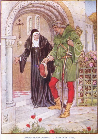 Robin Hood tulossa Kirkley Halliin, n. 1920 tekijältä Walter Crane